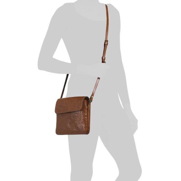 PATRICIA NASH Florence Tan Leather Balluri Tooled Flap Multi Pocket Crossbody - Picture 2 of 2